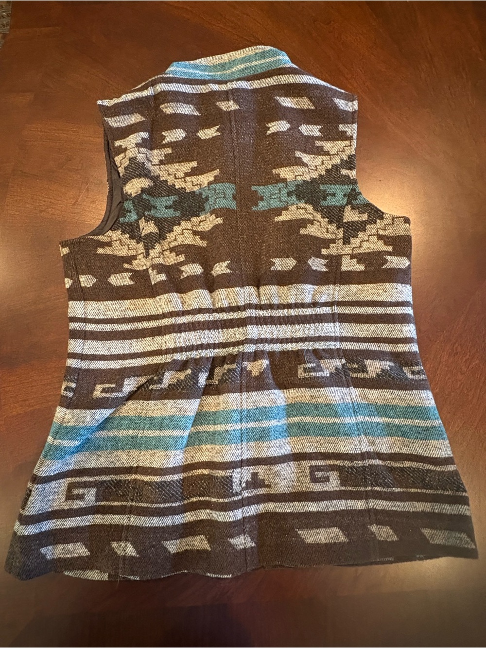 Sleeveless Zip-Front Wool Blend Vest in Brown & Teal - Picture 2 of 7